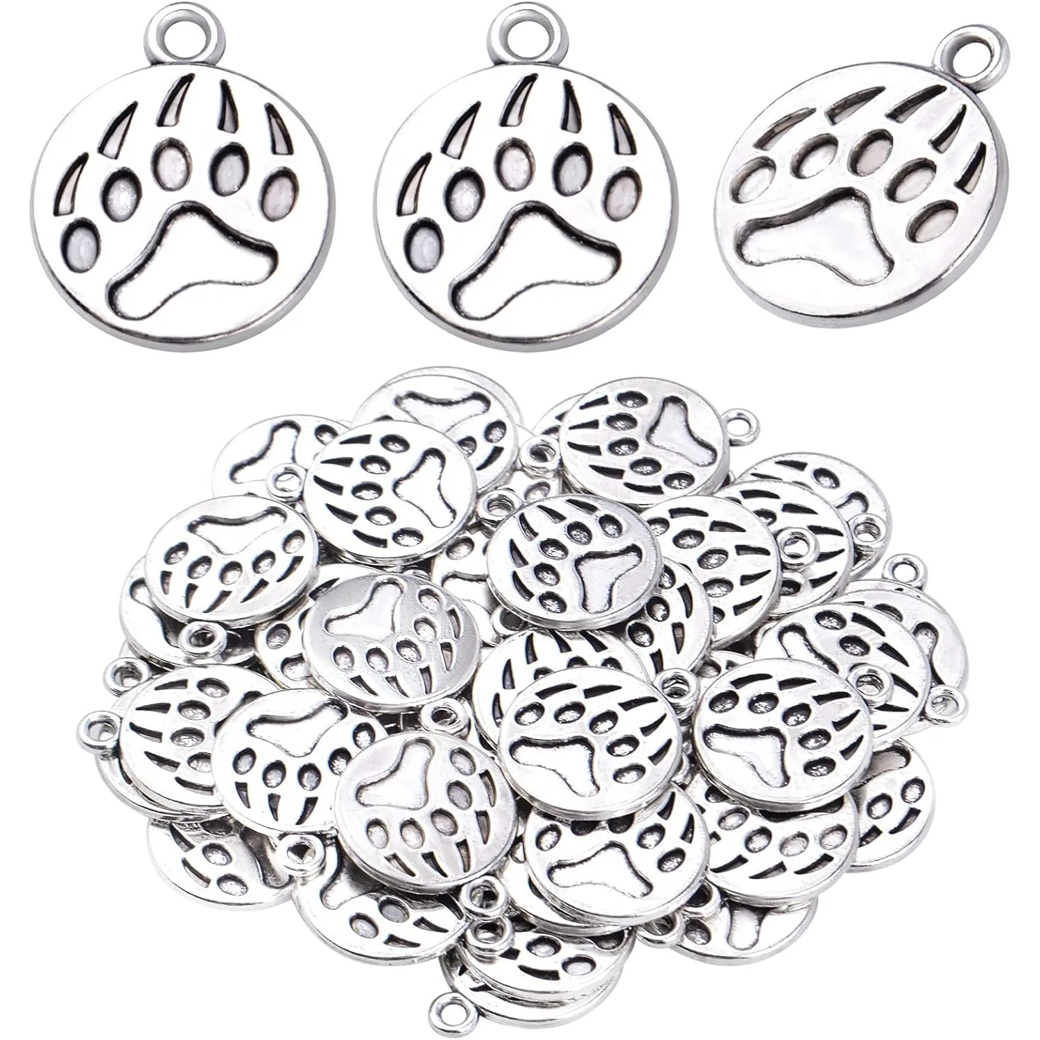 

50 шт., подвески с принтом лапы, сплав, подвески со следами собаки, кошки, медведя, подвески в виде лапы в виде животных, изготовление ювелирных изделий для DIY, серьги, ожерелье, браслет