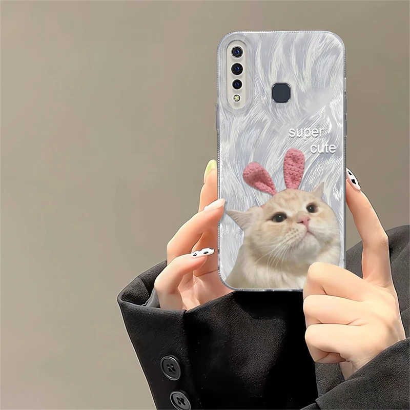 Чехол с рисунком белого кота для Vivo T3 T2X T1 U20 U10 U3X U1 Z5i IQOO U5X U1X IMD, противоударный мягкий чехол из перьевой пряжи для телефона