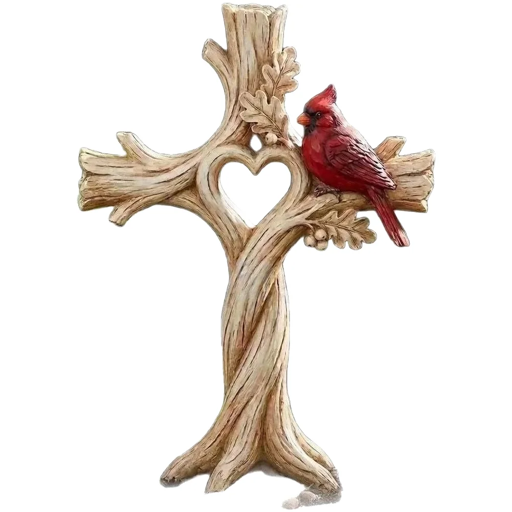 Pine Wood Red Bird Wall Hanging Hand Crafted Wooden Decor for Home Office Indoor Outdoor Space 28 3 38cm Built In Keyhole Slot