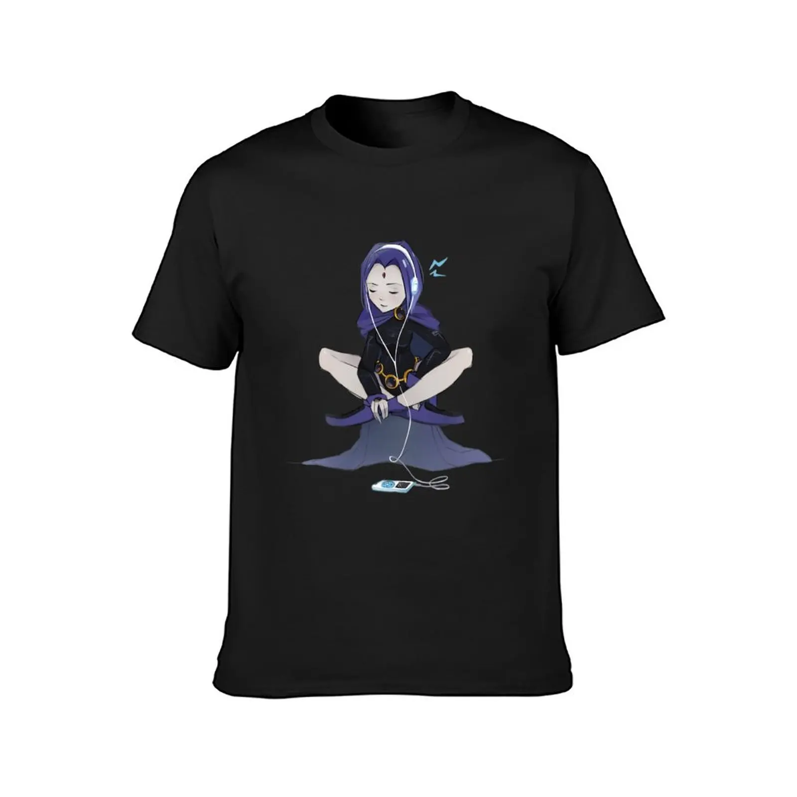 Raven listening to music \t \t T-shirt funnys Short sleeve tee fruit of the loom mens t shirts oversizeds workout shirts for men image 2
