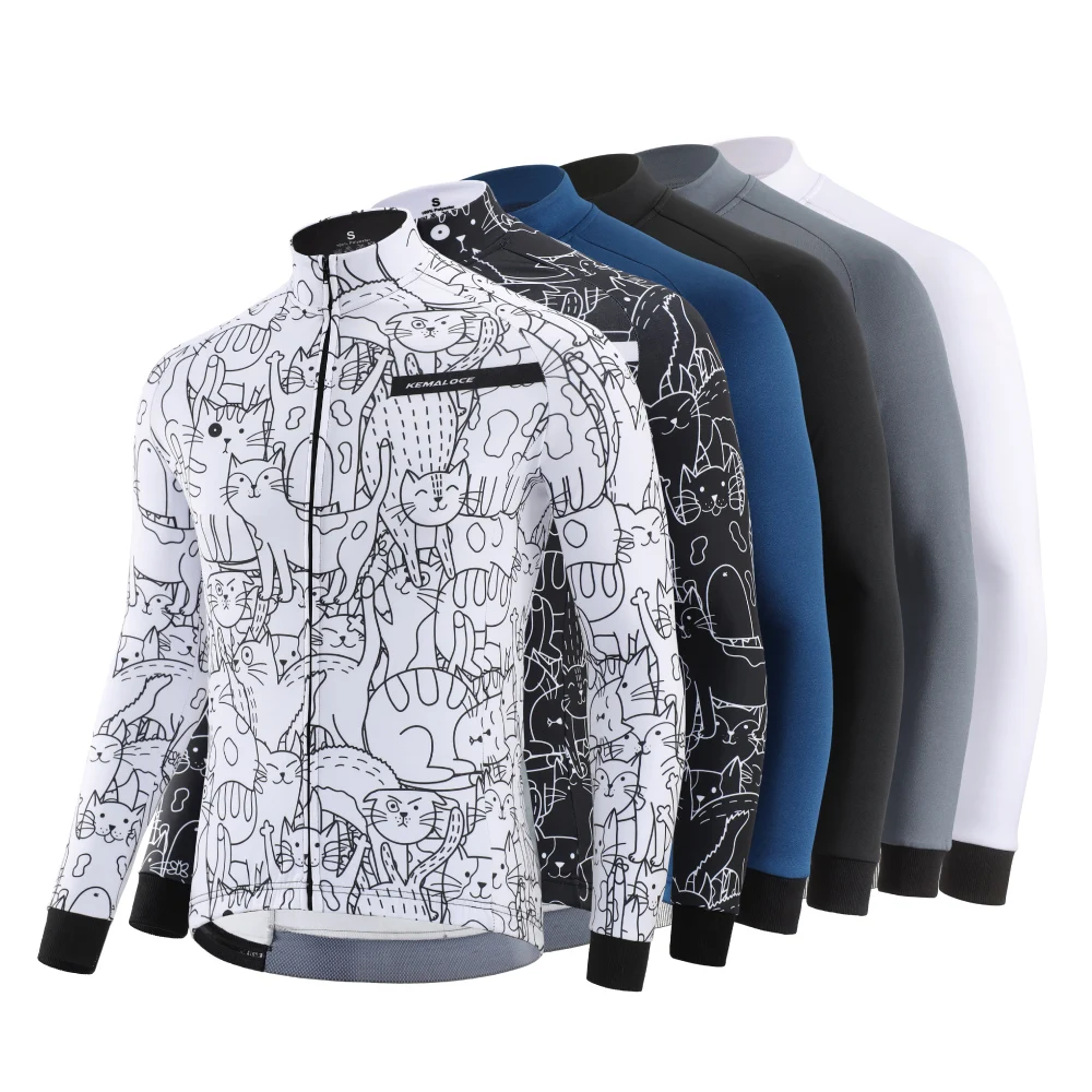 AliExpress NONE KEMALOCE Cycling Jackets Autumn Winter Thermal Men Cycling Jersey Men Long Sleeves White&Black&Blue&Grey Wool Road Bike Jackets