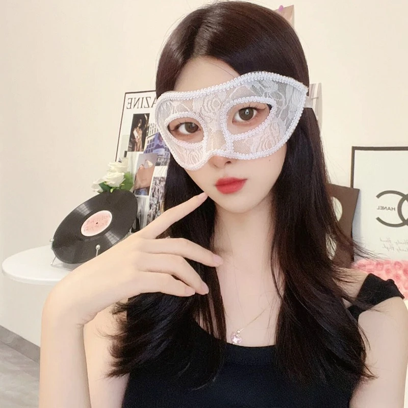 Women Sexy Translucent Lace Mask with Gauze Flower Half-Face Eye Cover for Masquerade Party Halloween Nightclub Dress Up