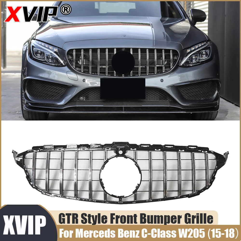 

Серебряная решетка переднего бампера XVIP с отверстием для камеры 360 для Mercedes Benz C-Class W205 2015-2018 C180 C200 C250 C300 C350 C400 C450