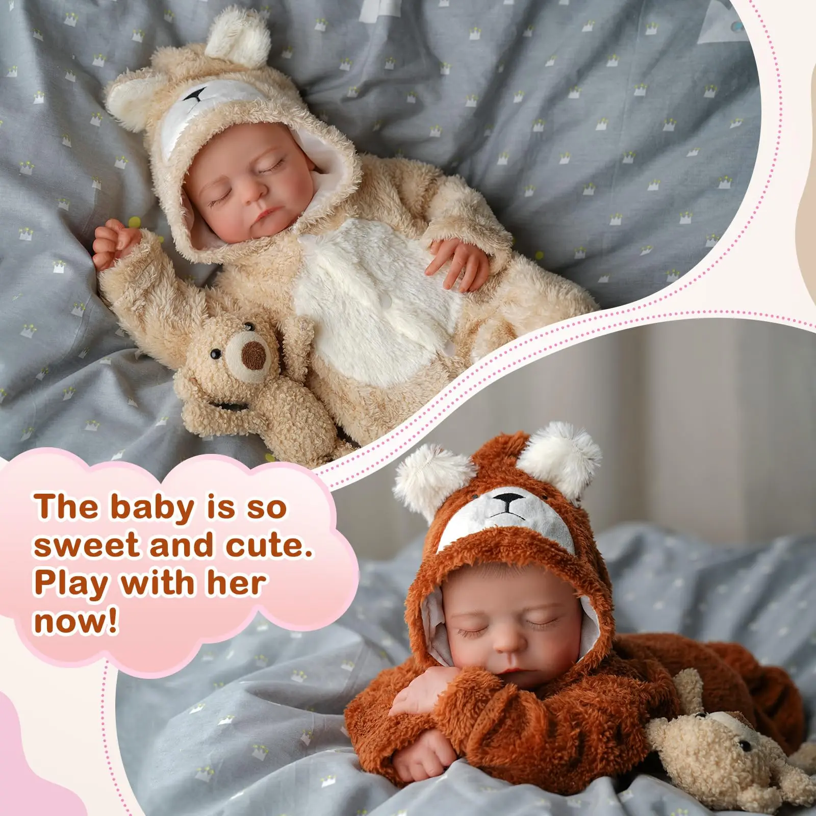 ทารกแฝดทารกแรกเกิดที่เหมือนจริงขนาด 20 นิ้ว – ตุ๊กตาทารกแรกเกิดที่เหมือนจริงที่กำลังนอนหลับพร้อมตัวผ้าเนื้อนุ่มและอุปกรณ์เสริม ของขวัญคริสต์มาส