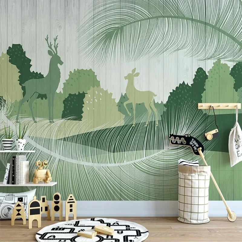 

Custom Mural 3D Green Cute Feather Tree Board Children's Room Background Painting Home Papel De Parede papel pintado de pared