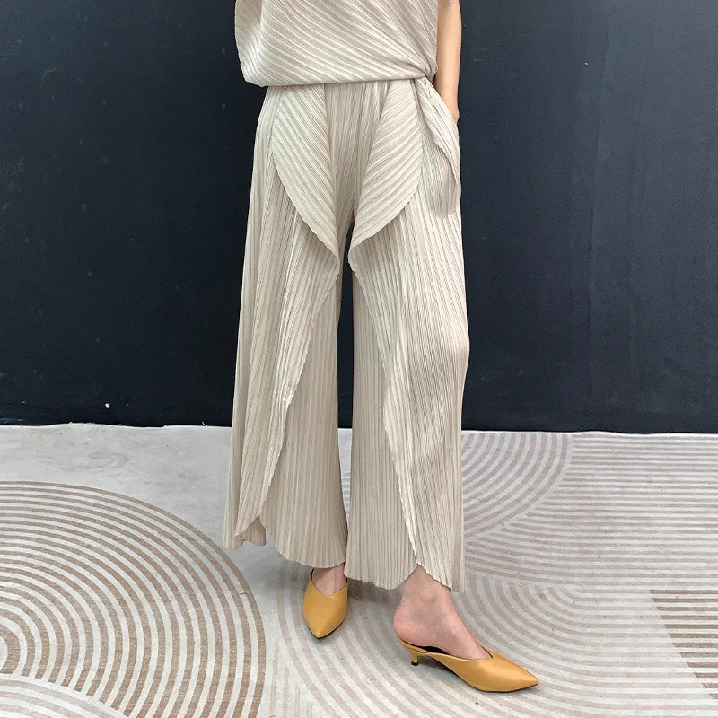 

Miyake Pleated Women's Casual High-end Design Fashionable Irregular Solid Color Elastic Waist Wide Leg Casual Pants