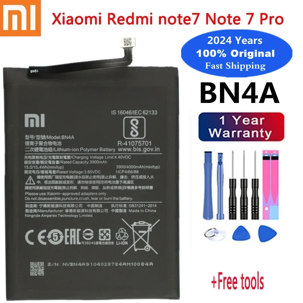 

2024 Years 4000mAh 100% Original Battery For Xiaomi Redmi Note7 Note 7 Pro BN4A M1901F7C Mobile Phone Battery Fast Shipping