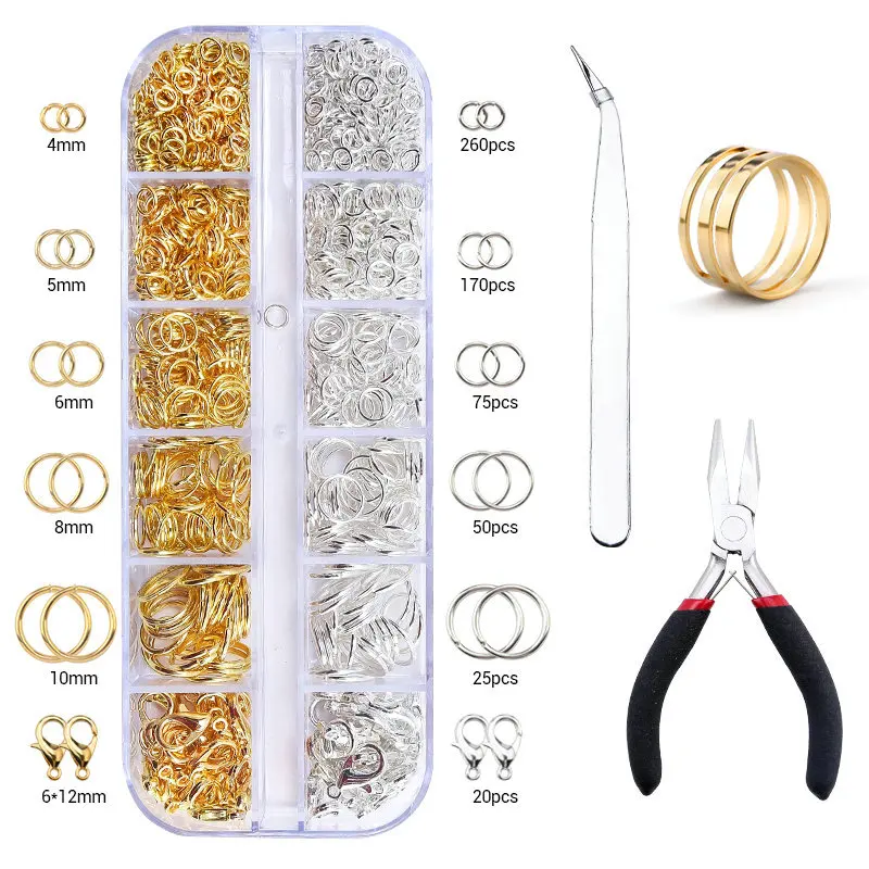 Schmuckzubehör-Set aus Legierung, Schmuckherstellungswerkzeuge, Kupferdraht, offene Biegeringe, Ohrringhaken, Schmuckherstellungszubehör-Kit