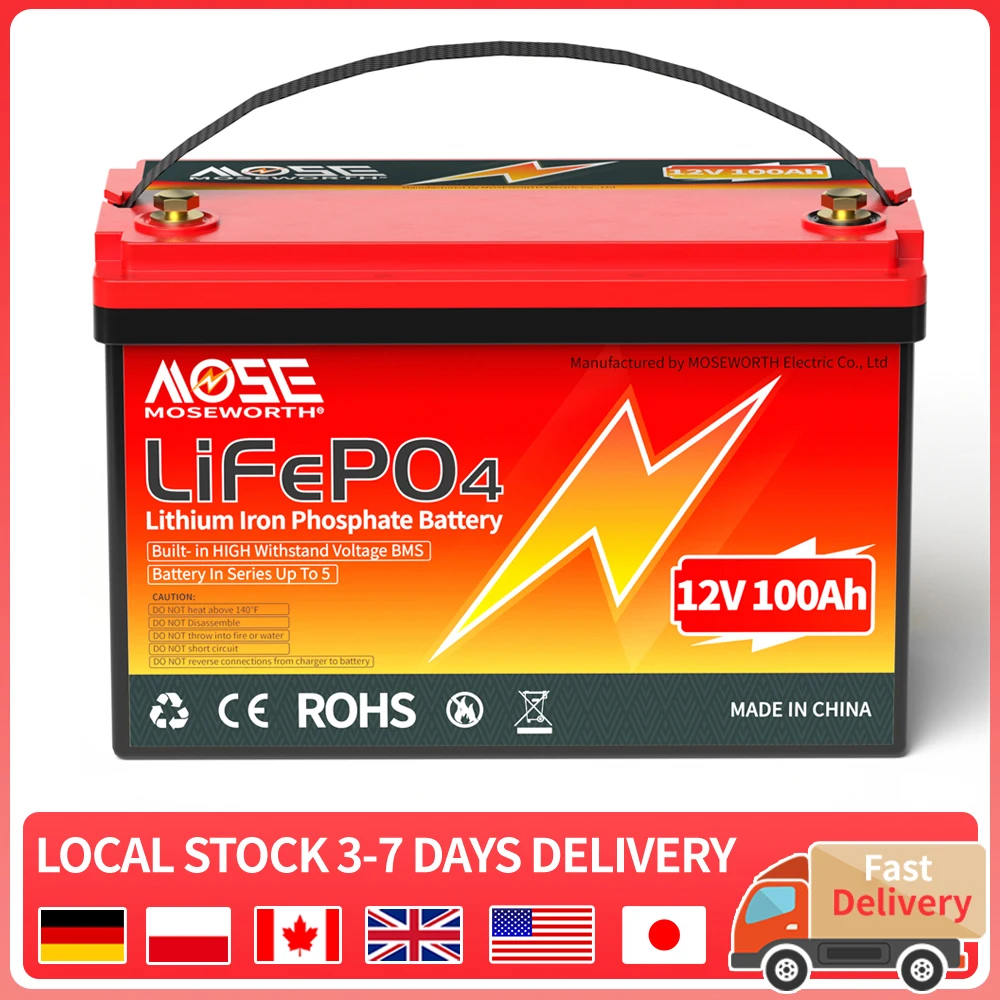 12V LiFePO4 Battery 12.8V 100Ah Lithium Iron Phosphate Battery Pack With 100A BMS 1280Wh For RV Camping Marine Golf Cart