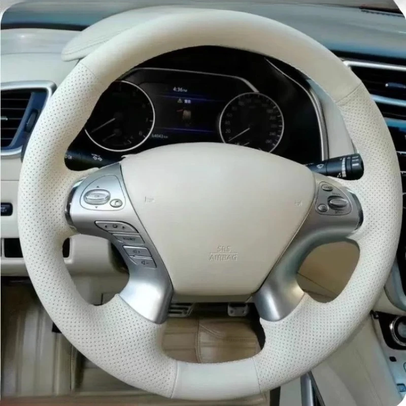 

100% Fit For Infiniti JX35 M M25 M35 M37 M56 Q70 QX60 Hand Stitched White Genuine Leather car Steering Wheel Cover