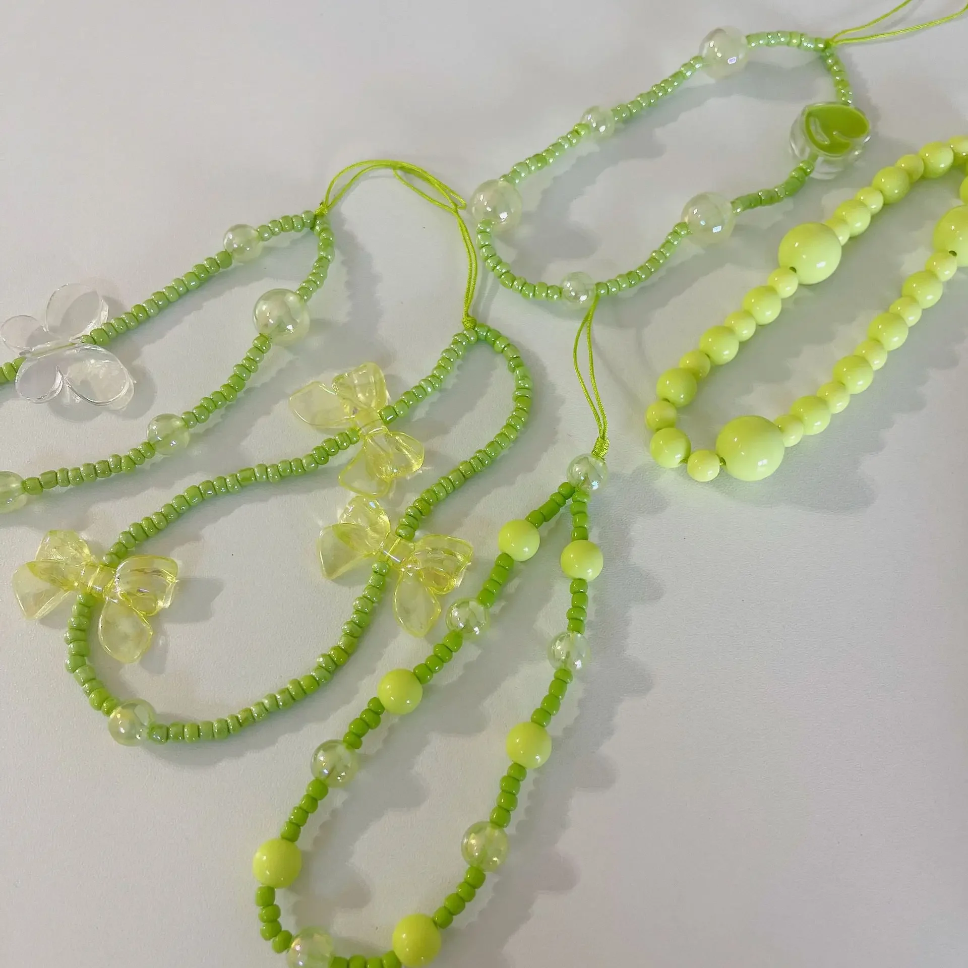 Green Butterfly Mobile Phone Charm Straps for Iphone 15 Lanyard for Key Chain Beaded Key Strap for Camera Bag Kawaii Accessories