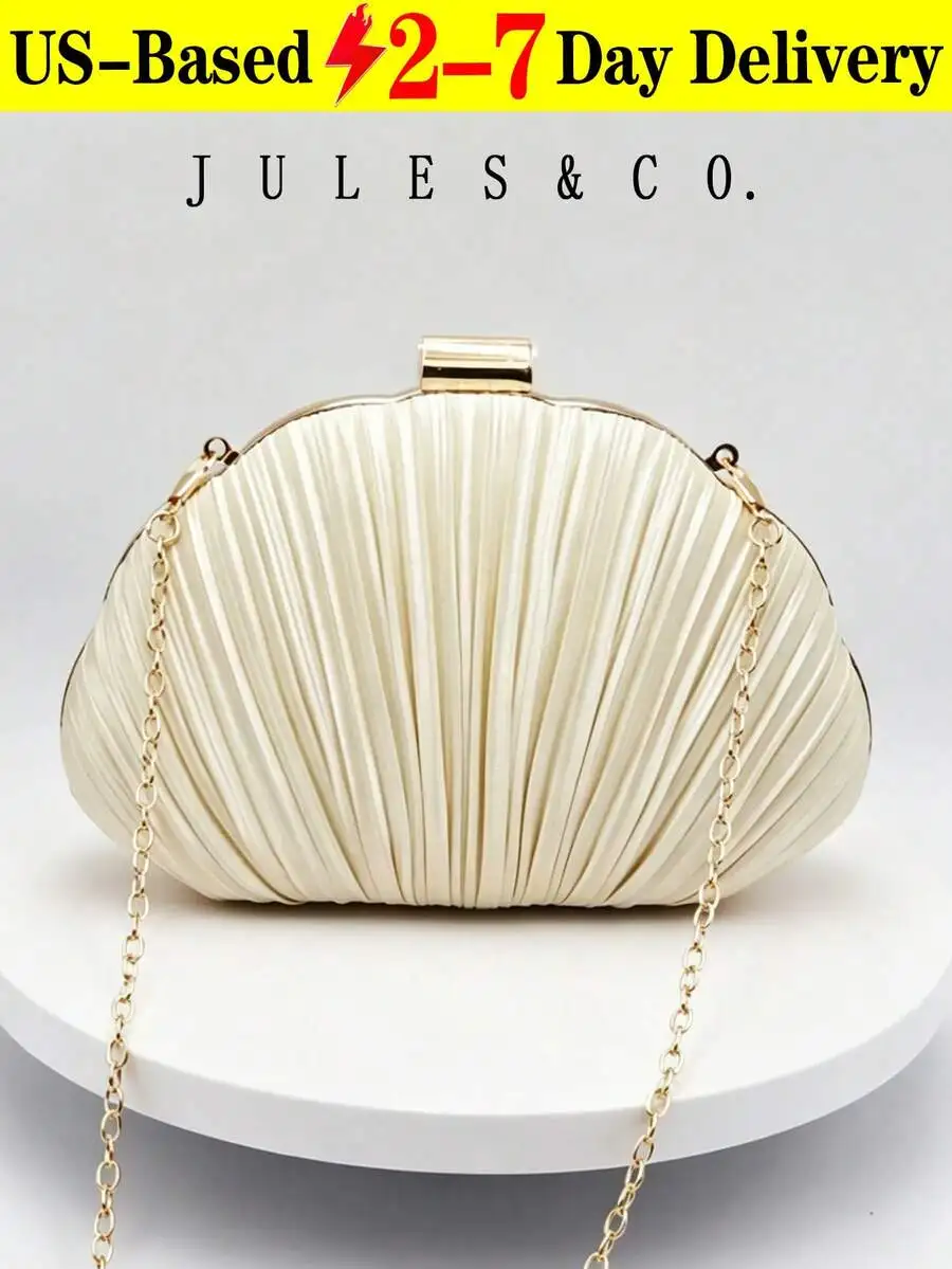 

Elegant Pleated Clutch Bag With Chain Strap For Evening Party Dinner
