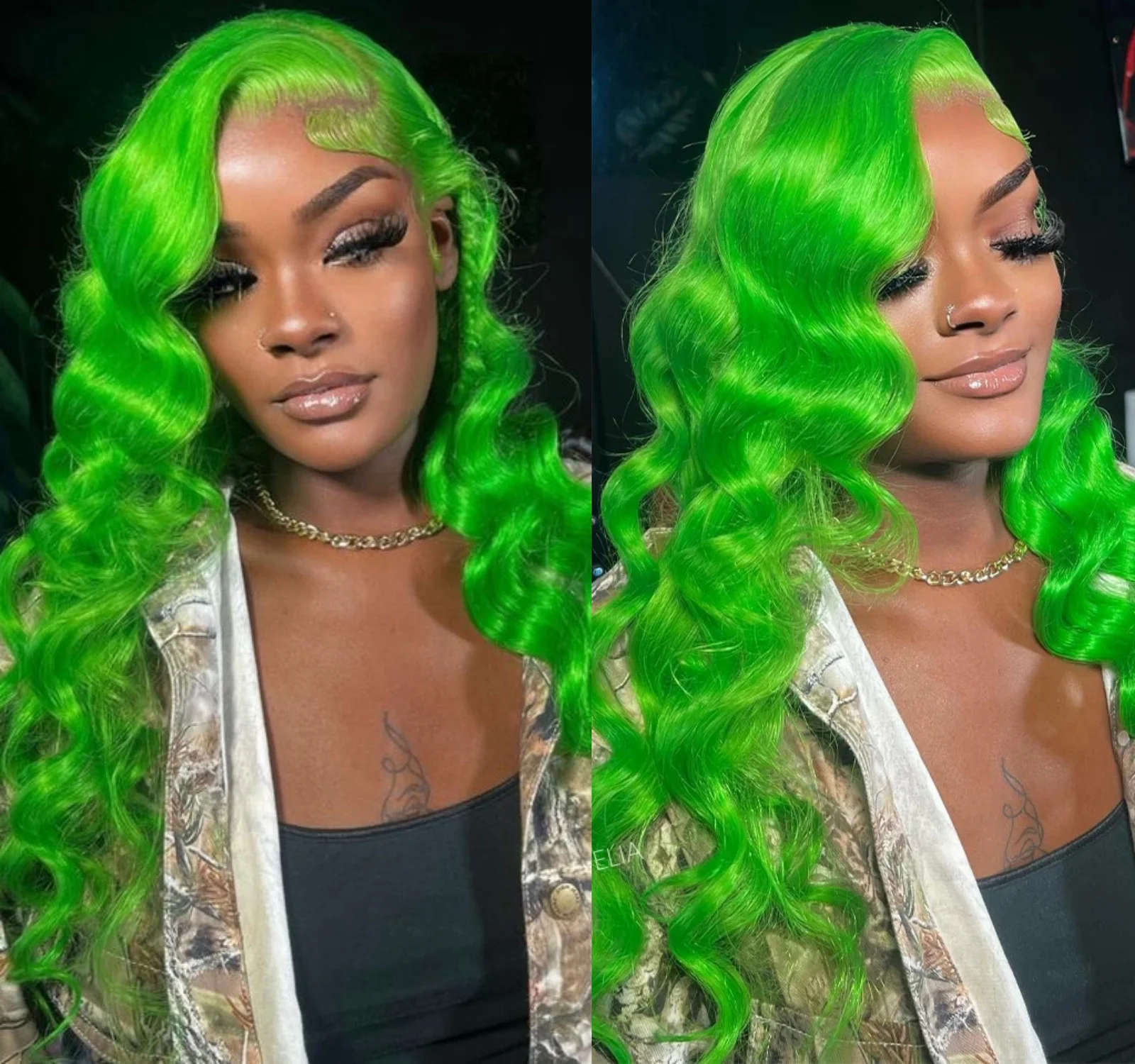 Peruca verde solta encaracolado cabelo sintético parte livre natural linha fina longo encaracolado ondulado 13x4 perucas coloridas para mulheres festa diária cosplay