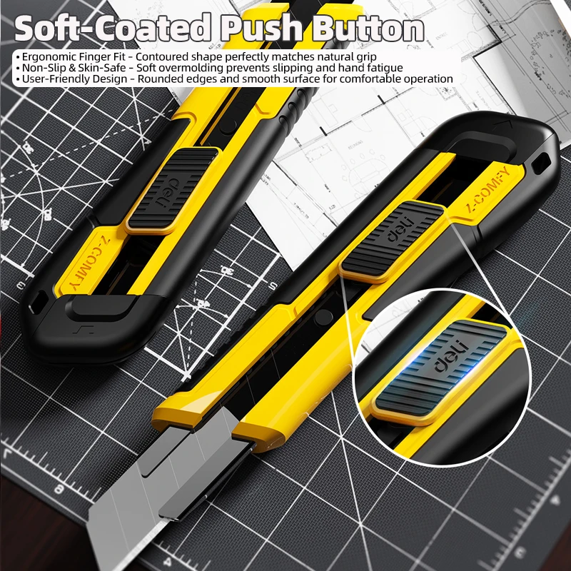 

DELI Utility Knife 18MM Wide Snap-Off Blades, Exacto Knife for Cutting Box, Wrapping, Cardboard Cutter Retractable