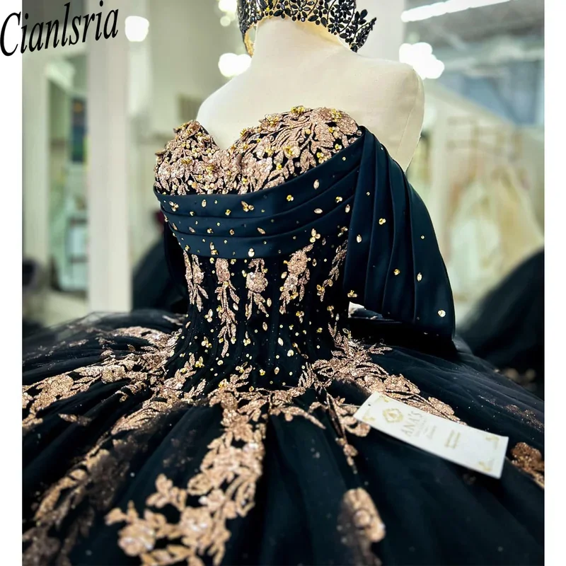 

Black Ball Gown Quinceanera Dresses Vestidos De 15 Anos Glittering Floor-Length Cinderella Princess Party Customized