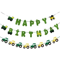 Green Tractor Birthday Banner Set Felt Tractor Garland Banner  Farm Themed Birthday Party Supplies Decorations