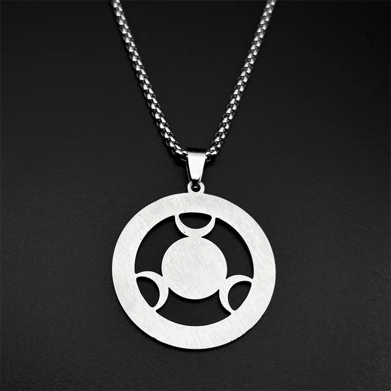 Wicca Triple Moon Goddness Hekate Wheel Edelstahl Anhänger Halskette Strophalos Hecate Magic Symbol Charm PIN Schmuck Geschenk – Detail 8