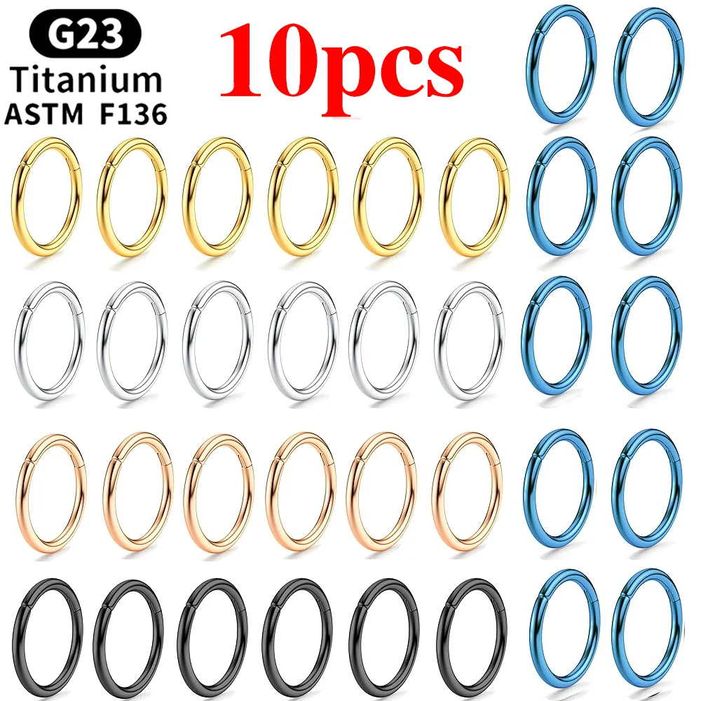 

10pcs G23 Titanium Nose Rings Hoop 20G 18G 16G Tragus Helix Conch Cartilage Piercing Jewelry Segment Lip Ear Ring For Women Men