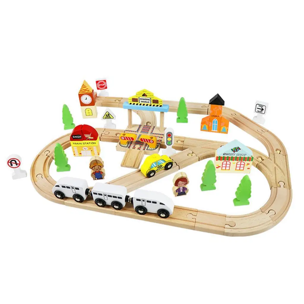 

Train Railway Set Toy Traffic Signs Tree Wood Construction Toy for Preschool