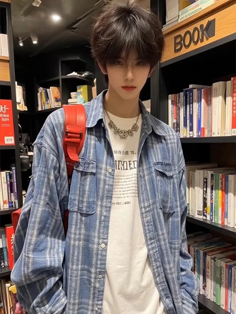 

Мужское окрашенное в американскую клетку irt, весна 2025, новое свободное пальто для колледжа Haome с вышивкой, молодежное трендовое износостойкое пальто