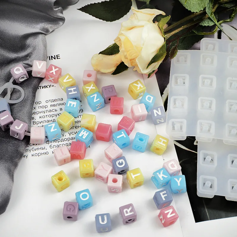 Square Letter Beads Silicone Mold Alphabet Bead Epoxy Resin Mould for DIY Epoxy Resin Bracelet Necklace Crafts Jewelry Making