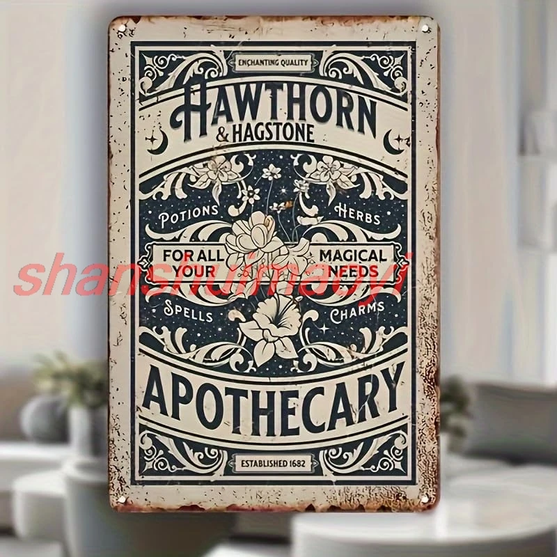 Hawthorne & Hagsitone Apothecary Metal Tin Sign - 12x8 Inch Vintage Retro Wall Decor, Antique Pharmacy Iron Plaque, Mul SHAN