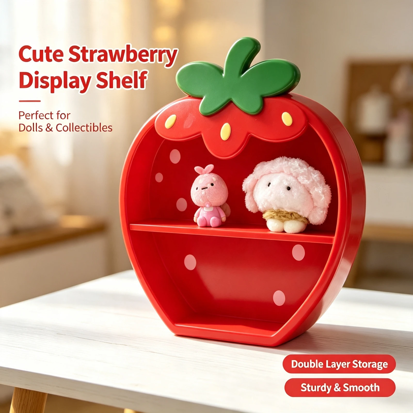 3D Strawberry Shape Doll Display, Shelf Plush Toy, Storage Rack Organizer Cute Desktop, Decoration For Kids Room Birthday, Gift