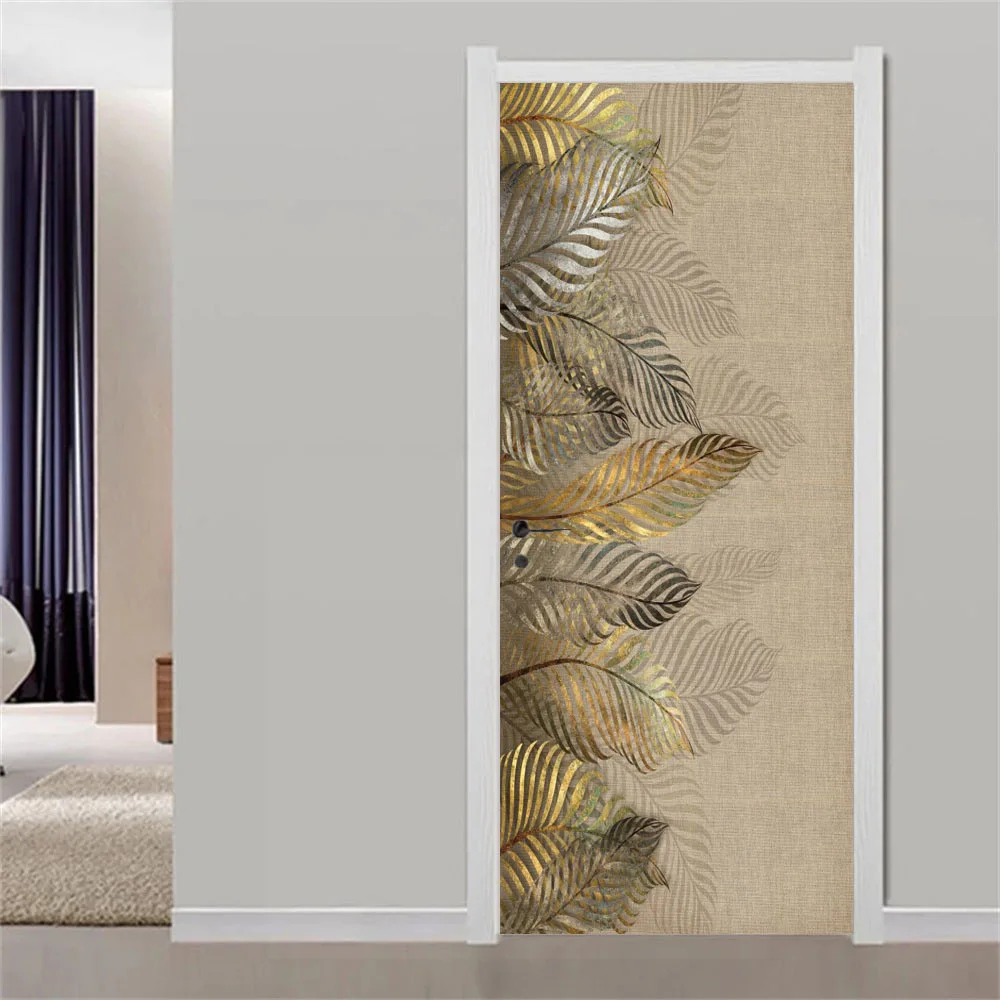 

Golden Plume 3D door sticker mural decoration living room hallway wall decoration retro furniture decoration