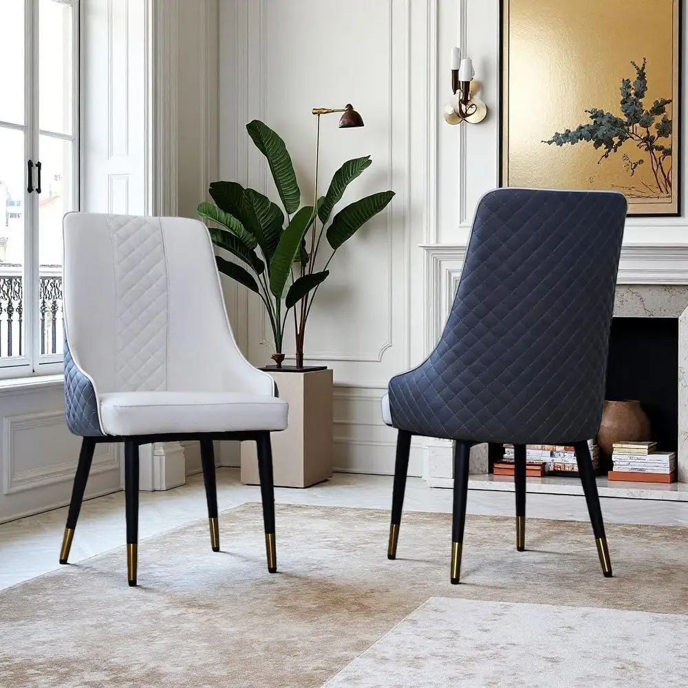 

Set of 2 Ergonomic PU Leather Dining Chairs with High-Back Design, Carbon Steel Legs, Waterproof and Easy to Clean for Kitchen,