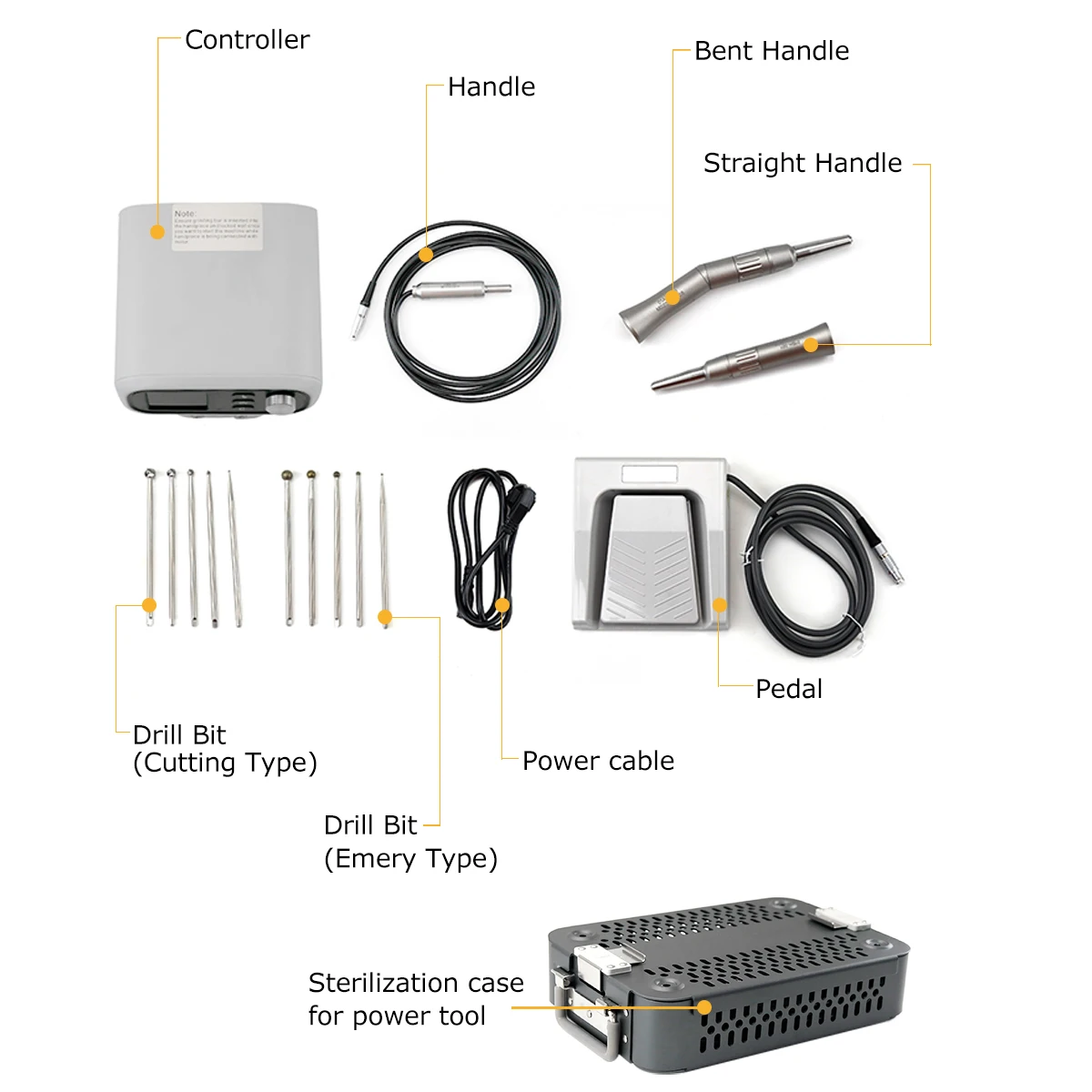 

High Quality Power Console Pedal Switch Motor Handpiece A And B Elongated Straight/ Angled Attachment Spine Neurosurgery Drill