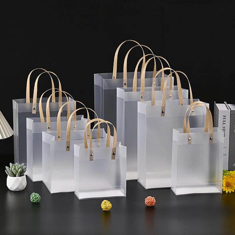 

5 PCS Transparent Frosted Tote Bag PVC Waterproof Companion Gift Candy Bag Holiday Gift Bag Christmas Party Gift Bag