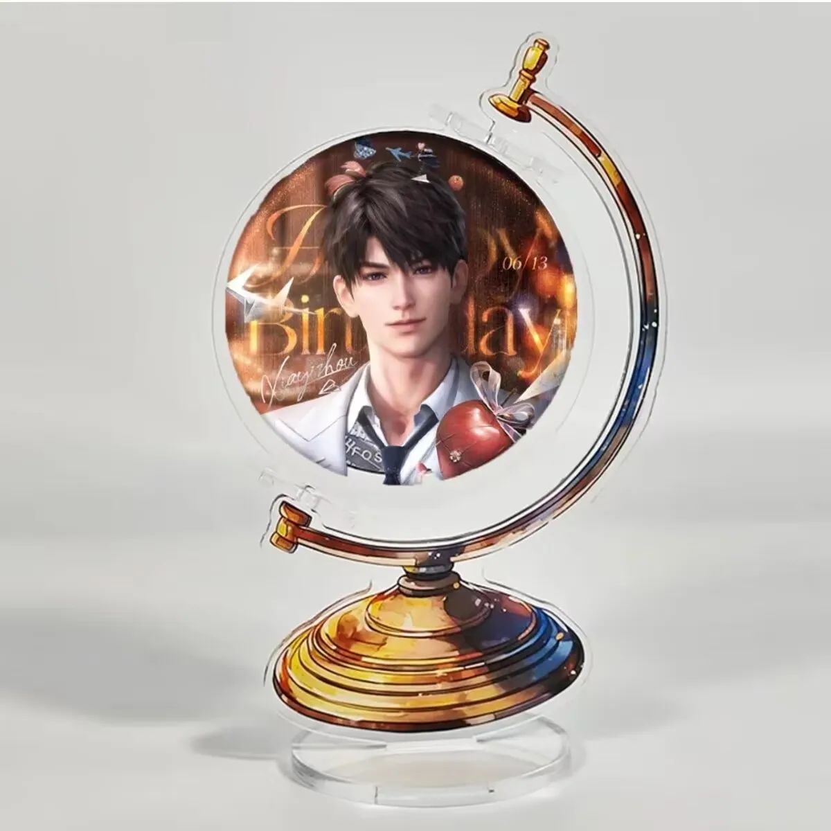 

«Любовь и глубокий космос, CALEB Лето в день» Бар на день рождения, вращающийся акриловый брусок для значка в виде глобуса, стоячая вывеска, отображение значка