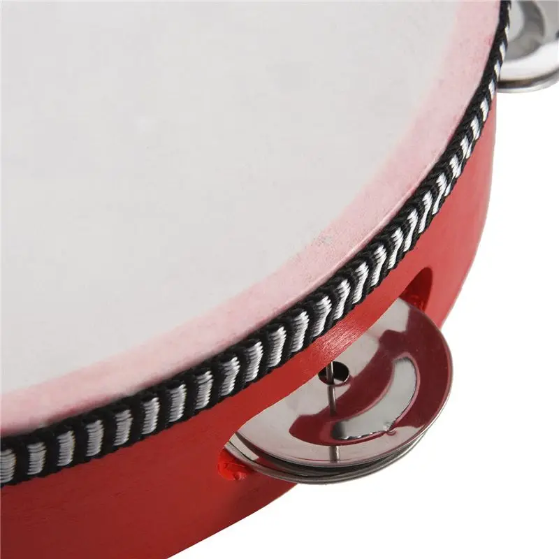 A89E-5Pcs 8Inch Musical Tambourine Tamborine Drum Round Percussion Gift For KTV Party Red