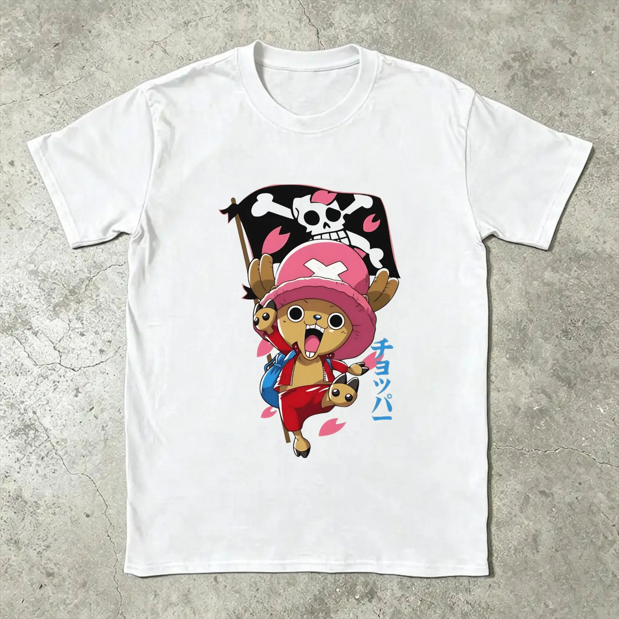 Vintage T-Shirt Beach Ones Japanese Anime P-Pieces Chopper Popular T Shirts  100% Cotton Tshirt for  Print Short Sleeve Tops