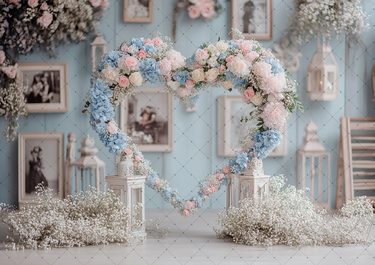 Flower Wall Photo Background Valentine's Day Photography Backdrop Cloth Pink Wreath Rose Decoration Portrait Photo Studio Props