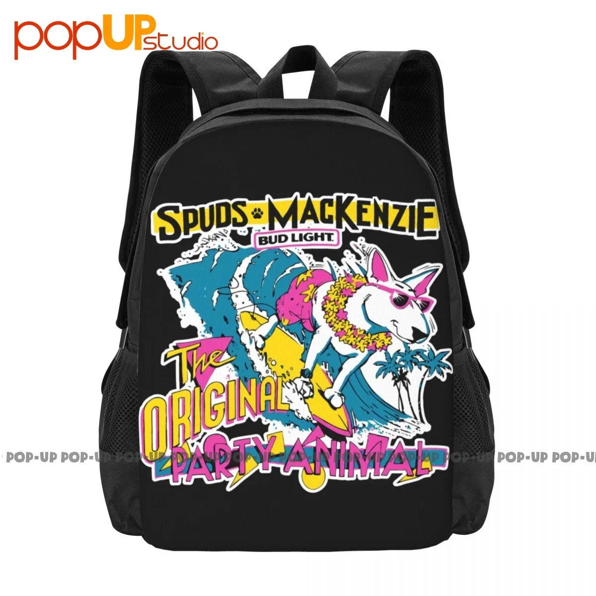 Spuds Mackenzie Bull Terrier Bud Light Dog Backpack Large Capacity Travel Portable 3d Printing School Sport Bag