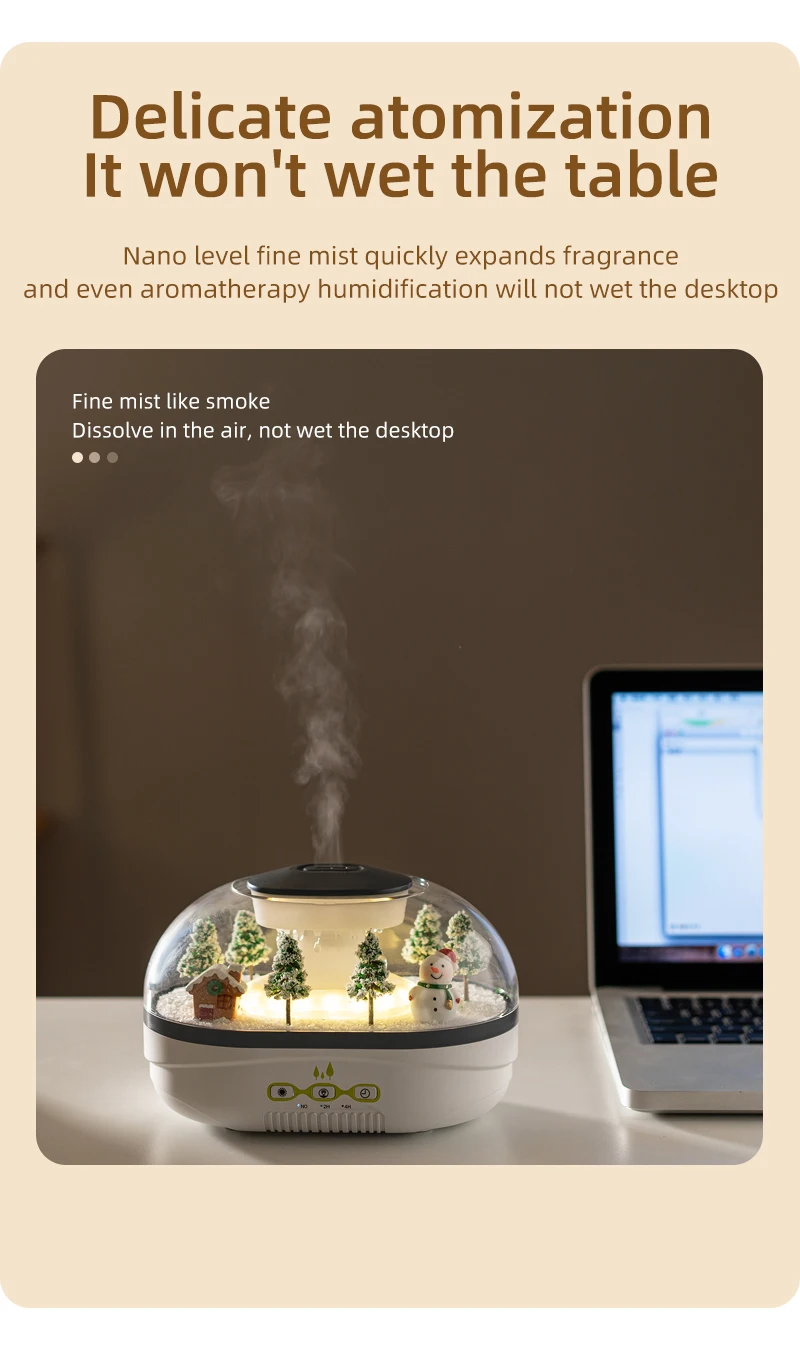 Simulierter Schneehügel-Luftbefeuchter, Schneemann-Aroma-Diffusor, Heimdekoration, kreative Schneelandschaft. Ideal für Schlafzimmer, Büro, Yo – Detail 6