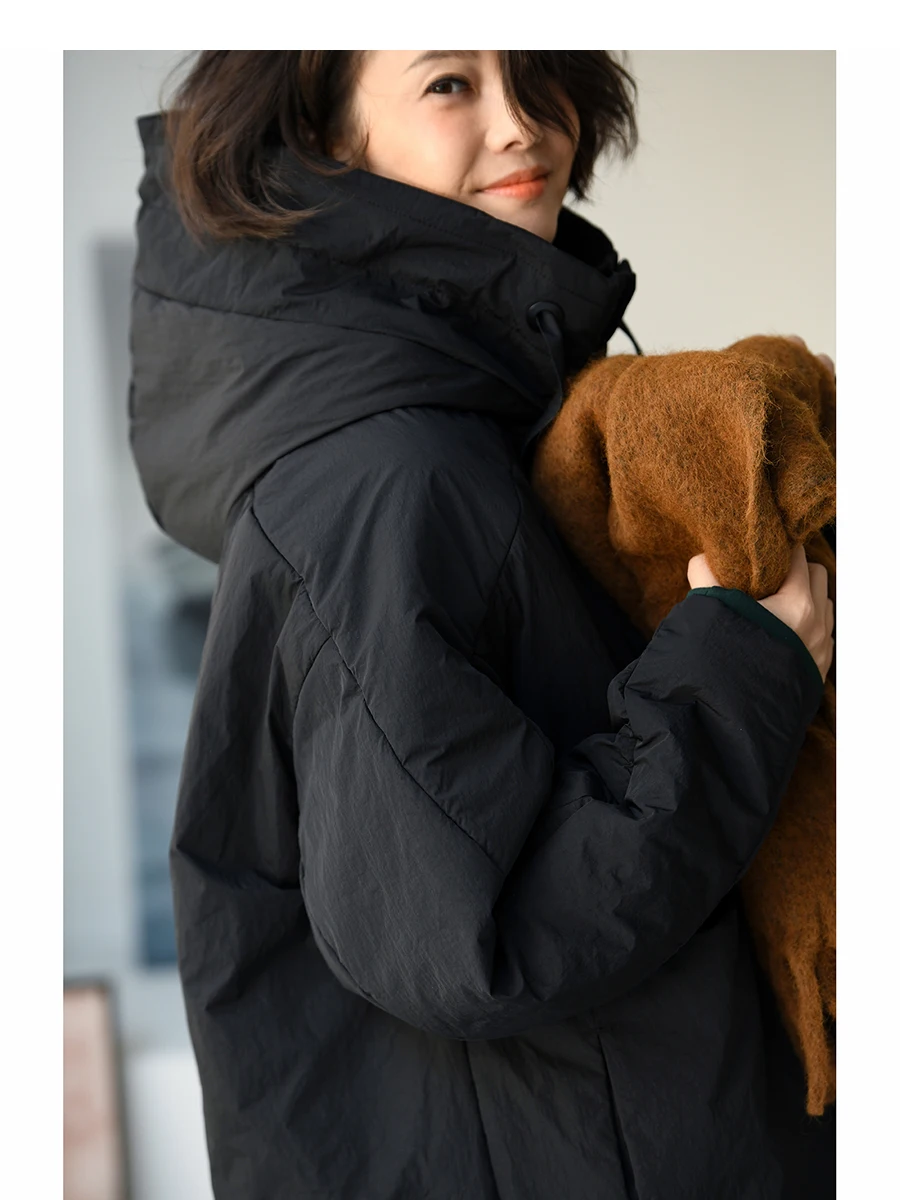 

Корейская длинная шерстяная свободная женская хлопковая куртка F908: повседневное модное пальто с капюшоном и карманами, зимняя верхняя одежда