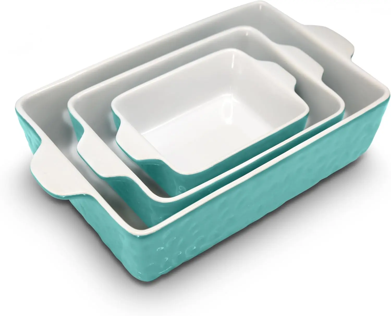 

3-Piece Ceramic Casserole Dish Set for Oven, Lasagna Baking Dishes with Handles - Aqua, 14.7"/10.8"/7.9"
