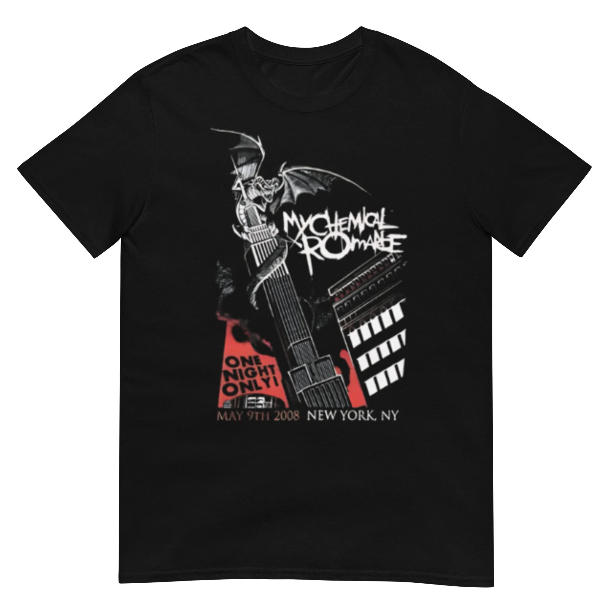 

Men's Casual T-Shirt My Chemical Romance One Night Only May 9th 2008 New York Bat Building Rock Band Graphic Print Short Sleeve