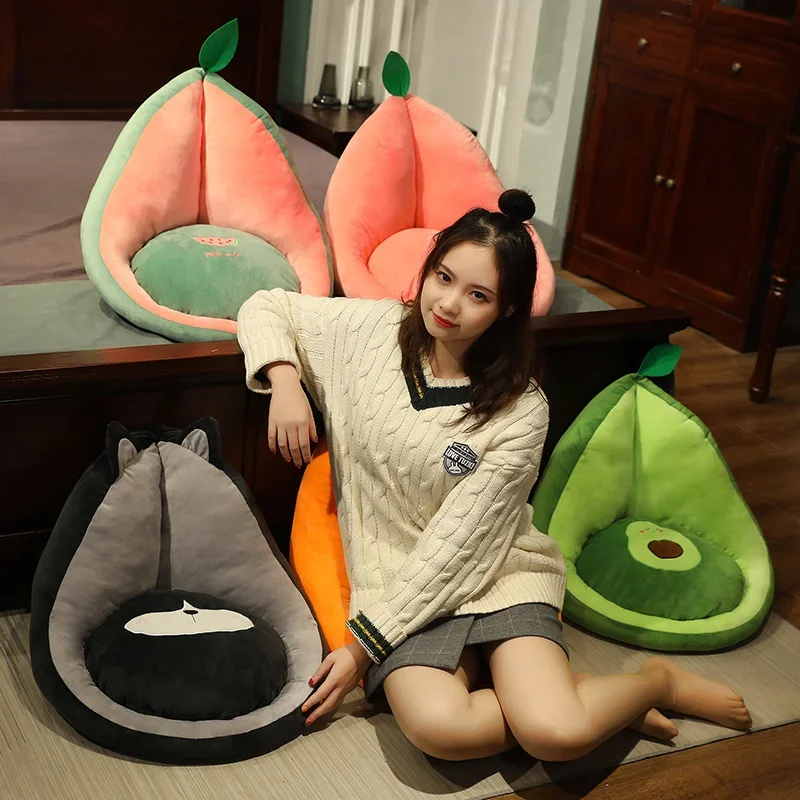 50*48cm Kawaii Multifunctional Plush Doll Fruit Animal Cute Cactus Avocado Carrot Unicorn Husky Soft Floor Sofa Seat Cushion