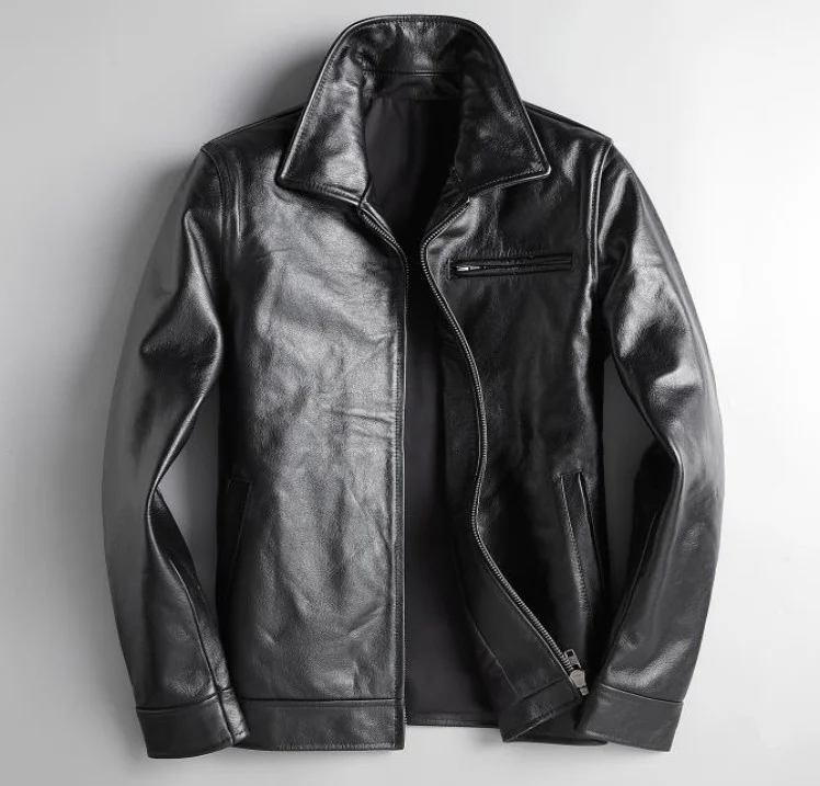 shipping.Classic 1930 style Free motor biker cowhide coat.Tough guy outdoor genuine leather jacket.Slim quality leather cloth