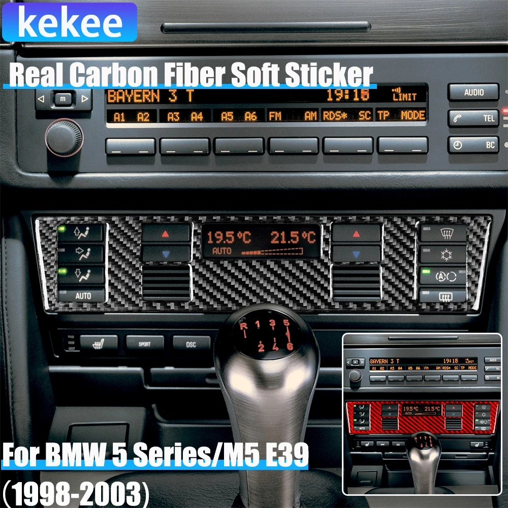 

Real Carbon Fiber Car Accessories Center Climate Button Cover Soft Sticker For BMW 5 Series/M5 E39 1998 1999 2000 2001 2002 2003