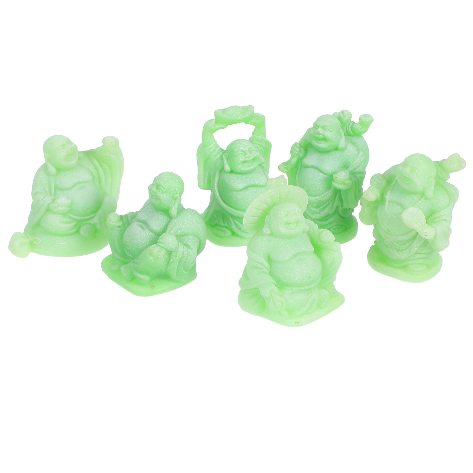

6pcs Laughing Buddha Statue Smiling Figurine Gold Mini Feng Shui Ornament Decors Resin Prosperity Wealth Home Garden Spiritual