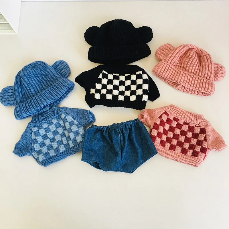 

Suitable for 30cm Teddy Bear Plush Doll New Hot-selling Clothing Suit Simple Solid Color Hat Checkerboard Sweater Jeans