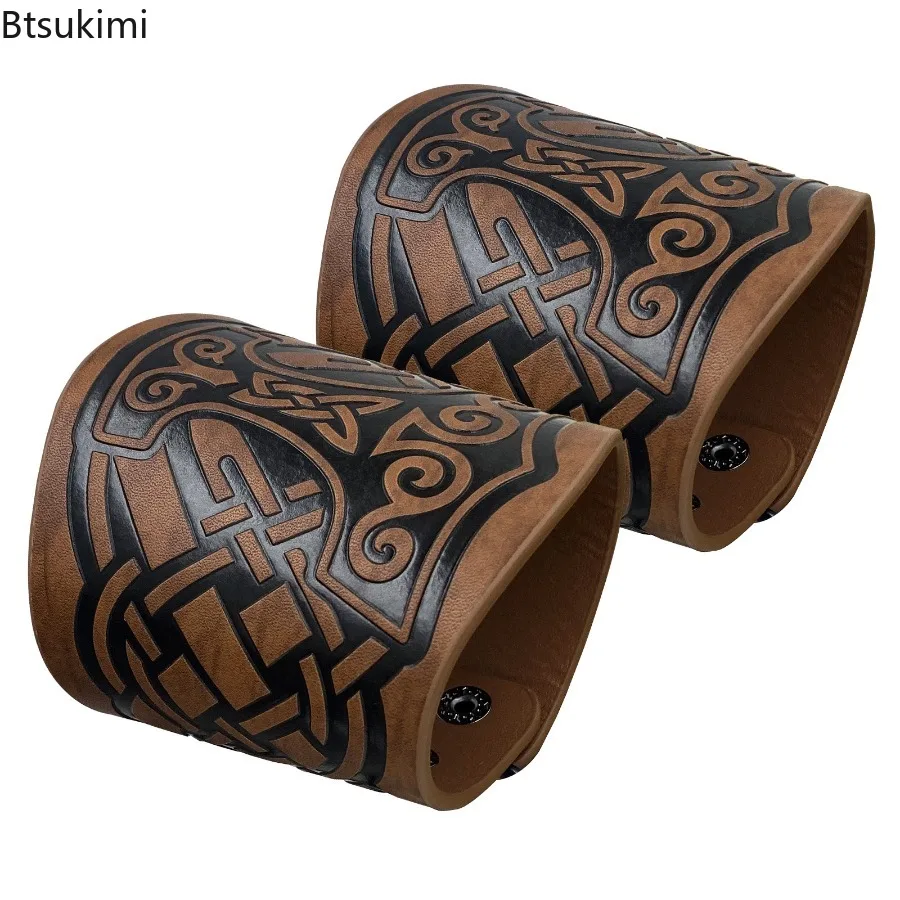 الفايكنج نمط خمر تنقش بو الجلود المعصمين درع القرون الوسطى معصمه هالوين المحارب فارس تأثيري حلي الملحقات #3