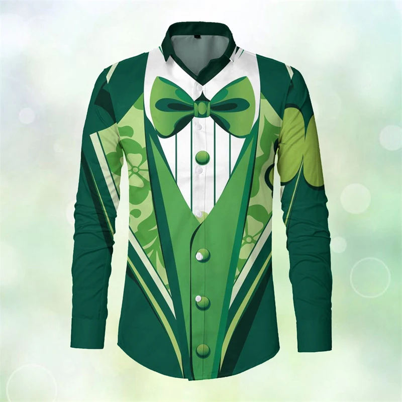 

Elfin Ireland 3D Printed Shirt Spring And Autumn New High Quality Long Sleeve Shirt Street Fashion Classic Button Shirt Top Men