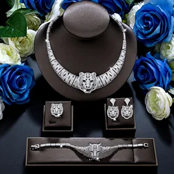 Luxury four piece tiger shaped women's wedding jewelry set, artificial zircon party dress, high-end accessories and gifts
