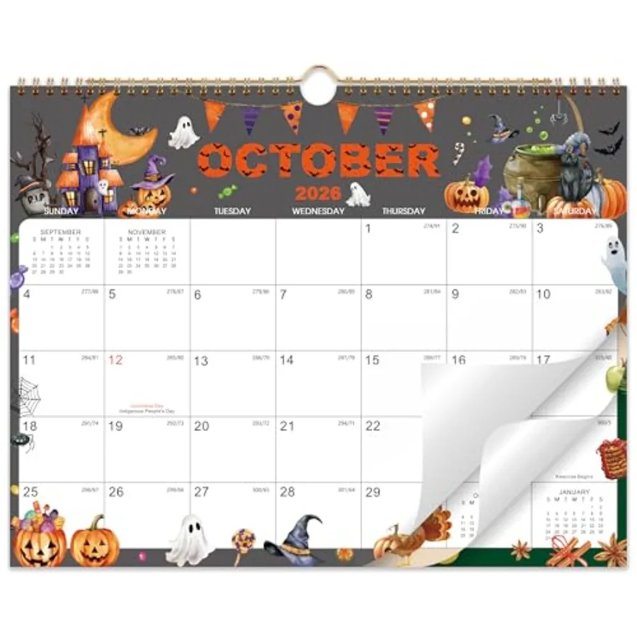 

Настенный календарь на 2026 Большой настенный календарь на 2026 годы 15 x 12 дюймов, 2026 декабря 2026 Настенный календарь на 12 месяцев с подвесным крючком Perfec