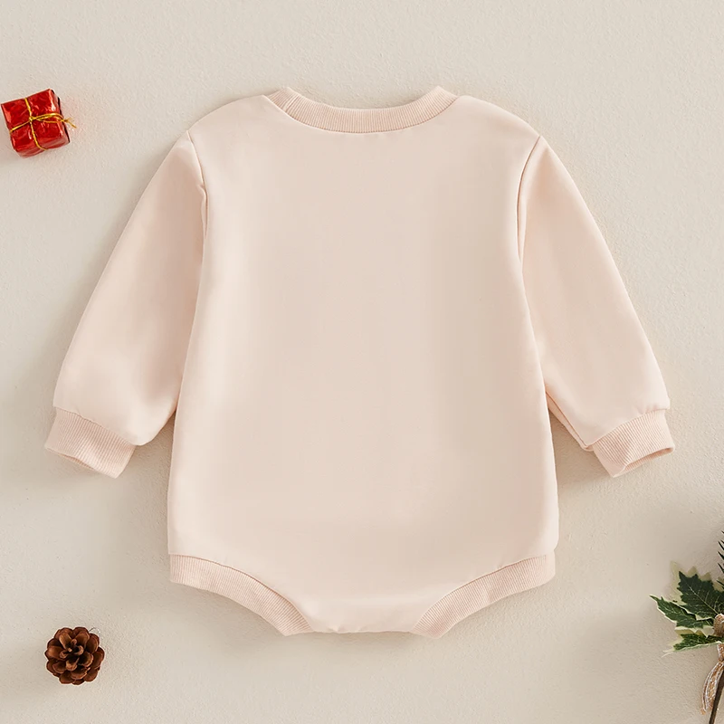 Baby Girl Boys Christmas Outfit Long Sleeve Round Neck Gingerbread Man Sweatshirt Romper Bodysuit Infant Newborn